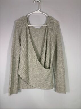 Aerie Soft Wrap Front Knit Sweater Beige Oatmeal Cozy Cottagecore Medium